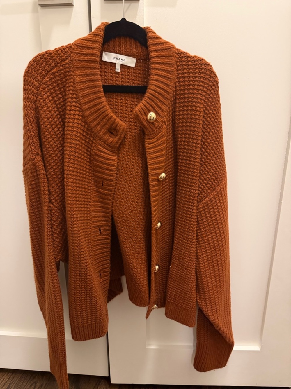 Frame Denim Rust Orange Chunky Knit Button-Up Cardigan